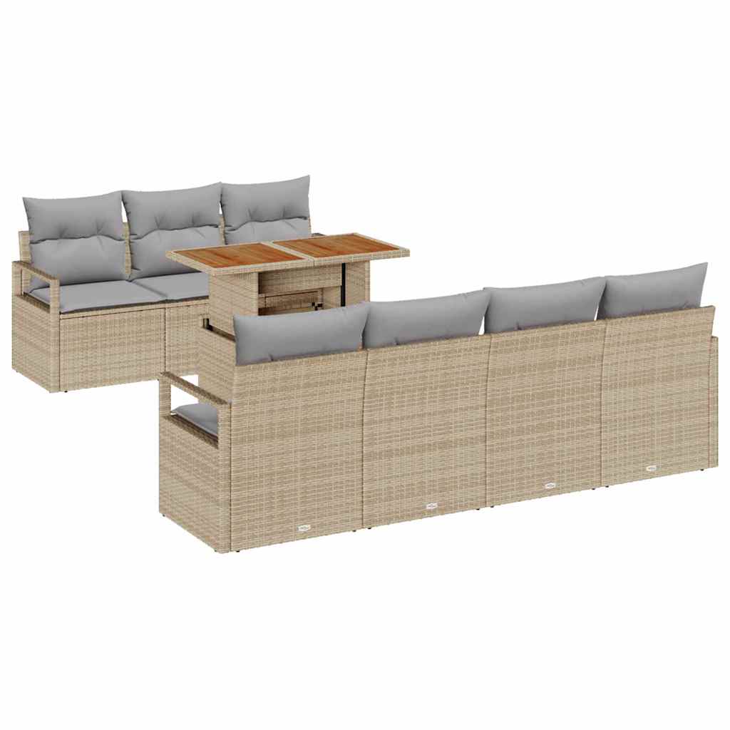 Garten-Sofa-Set mit Speicher 8 pcs Beige Poly Rattan